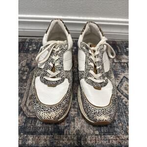 Madewell Kickoff Trainer Sneakers Leather Calf Hair Leopard Olive Grove Sz 9.5